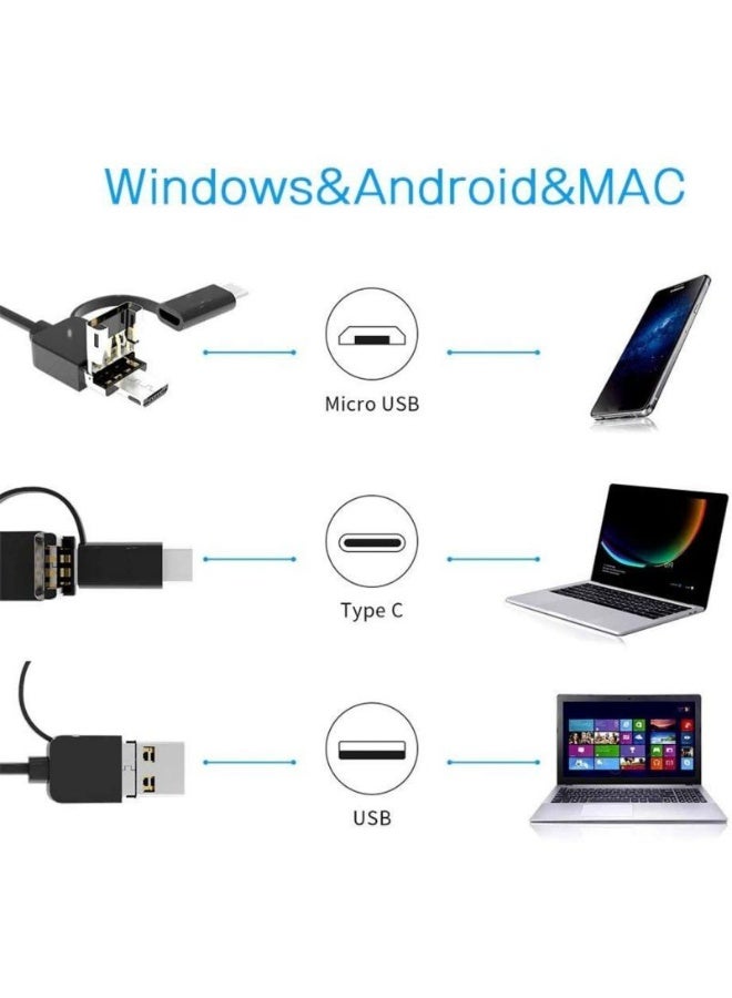 HD Inspection Camera 5.5 Millimeter USB Endoscope Borescope Three in One with Type C USB and Micro USB for Mobile Phone and Pipeline Inspection with Side Mirror Hook and Magnet - Image 3